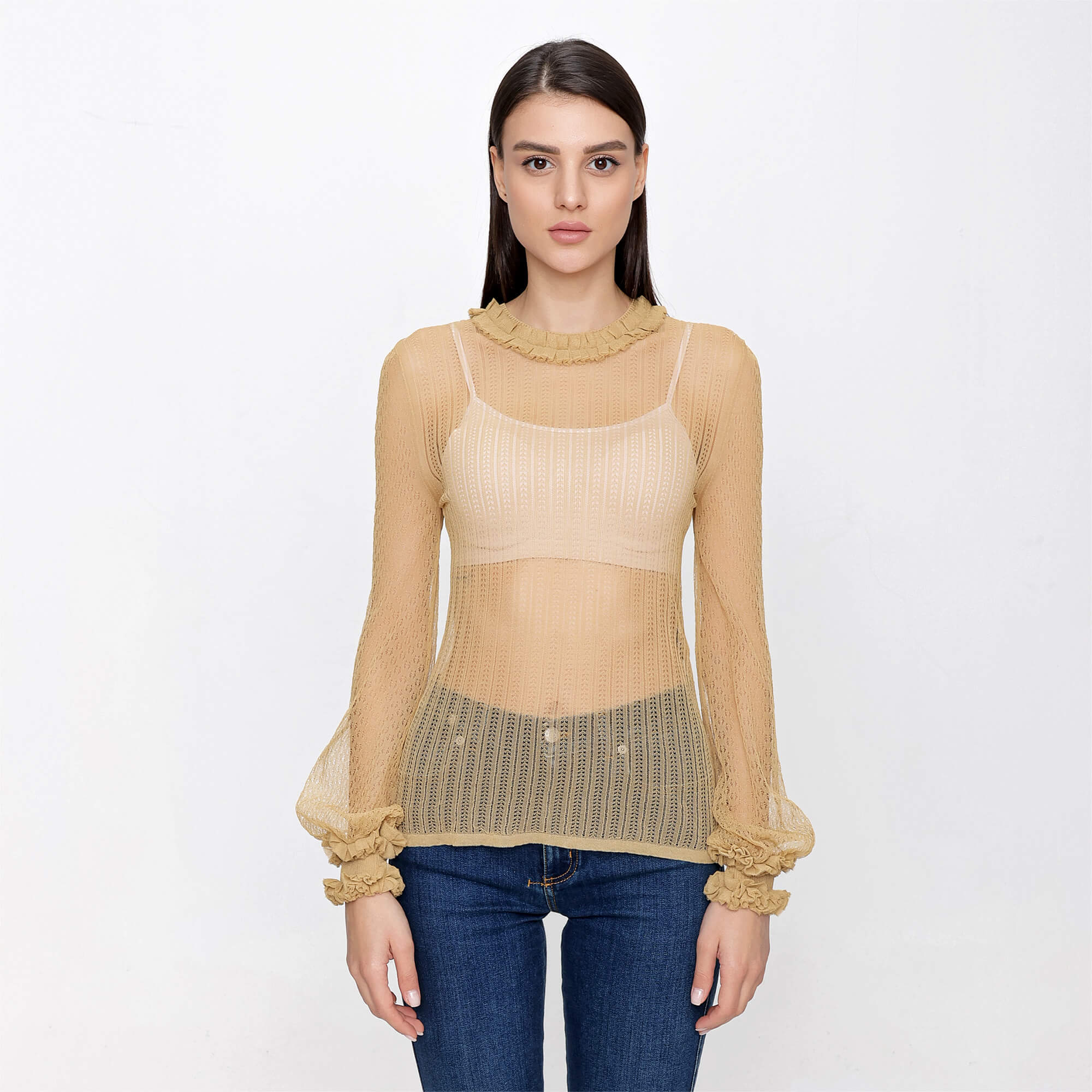 FENDI - Beige Lace Transparan Sweater